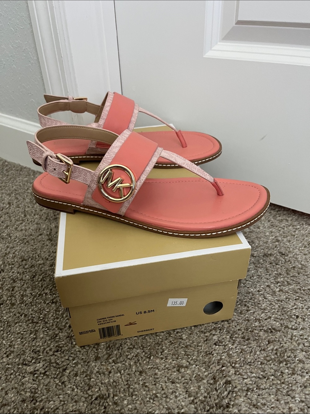 Michael Kors Coral Pink MK-Emblem Adjustable Women's Sandals
